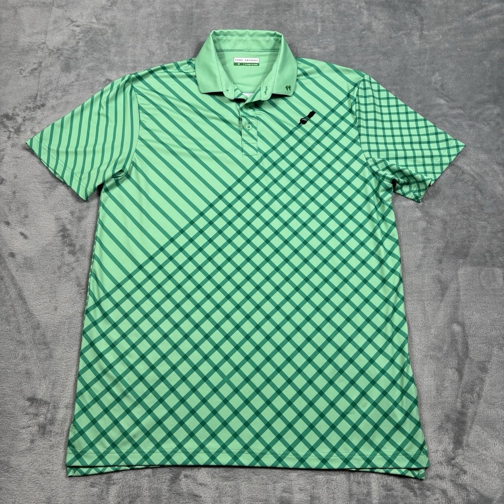 Fore Fathers Turf Dad Performance Golf Polo Shirt Green Lawnmower Stripe Medium